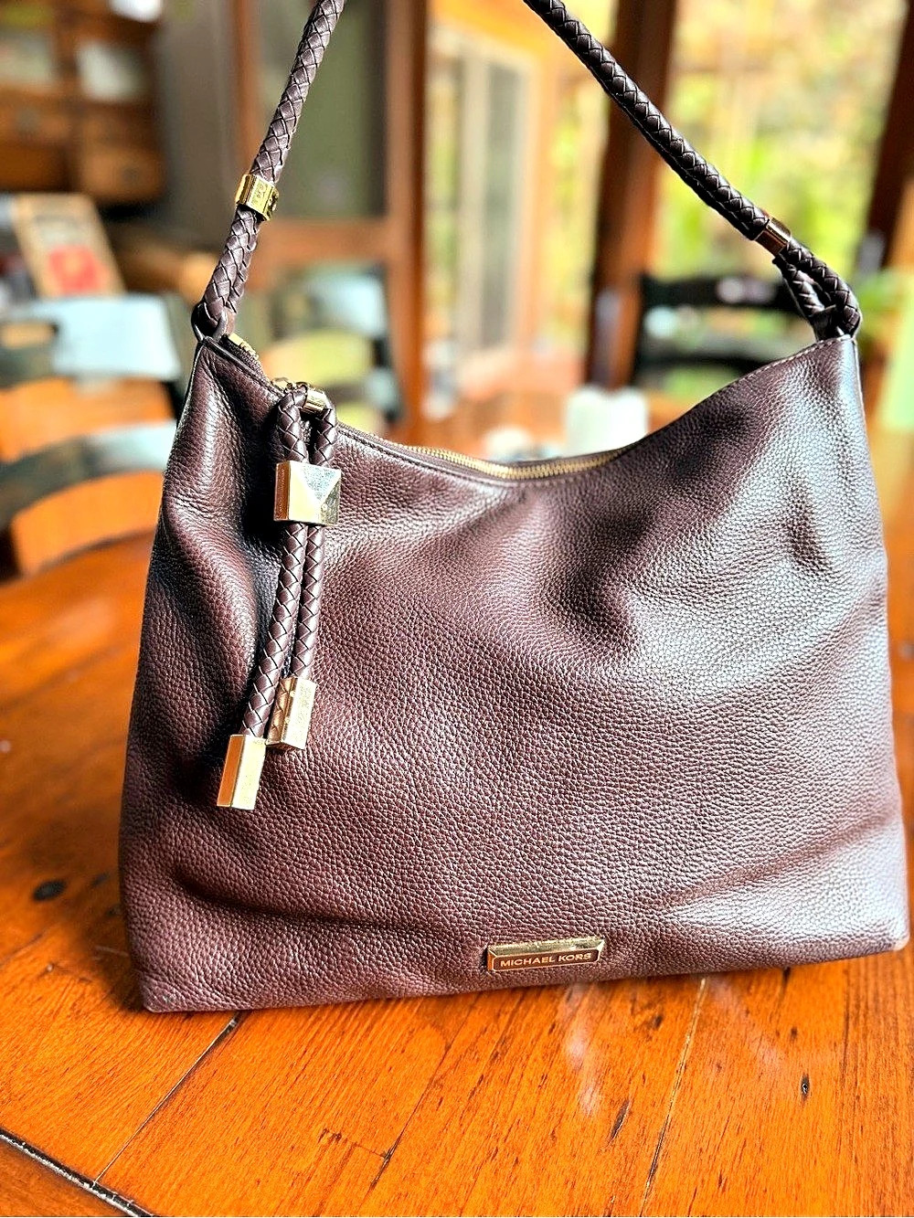 Michael Kors Burgundy Leather-Look Hobo Bag